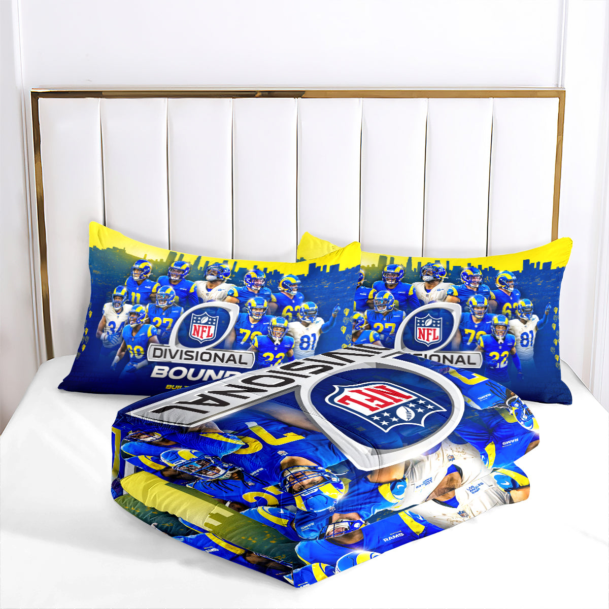 Los Angeles Rugby Rams Comforter Pillowcases 3PC Sets Blanket All Season Reversible Quilted Duvet