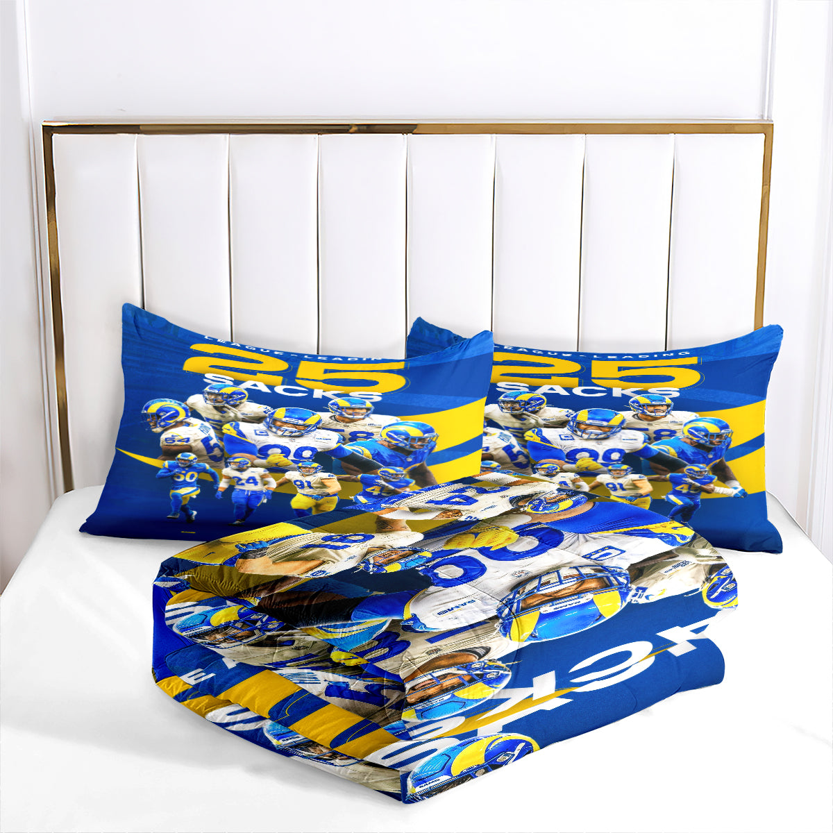 Los Angeles Rugby Rams Comforter Pillowcases 3PC Sets Blanket All Season Reversible Quilted Duvet