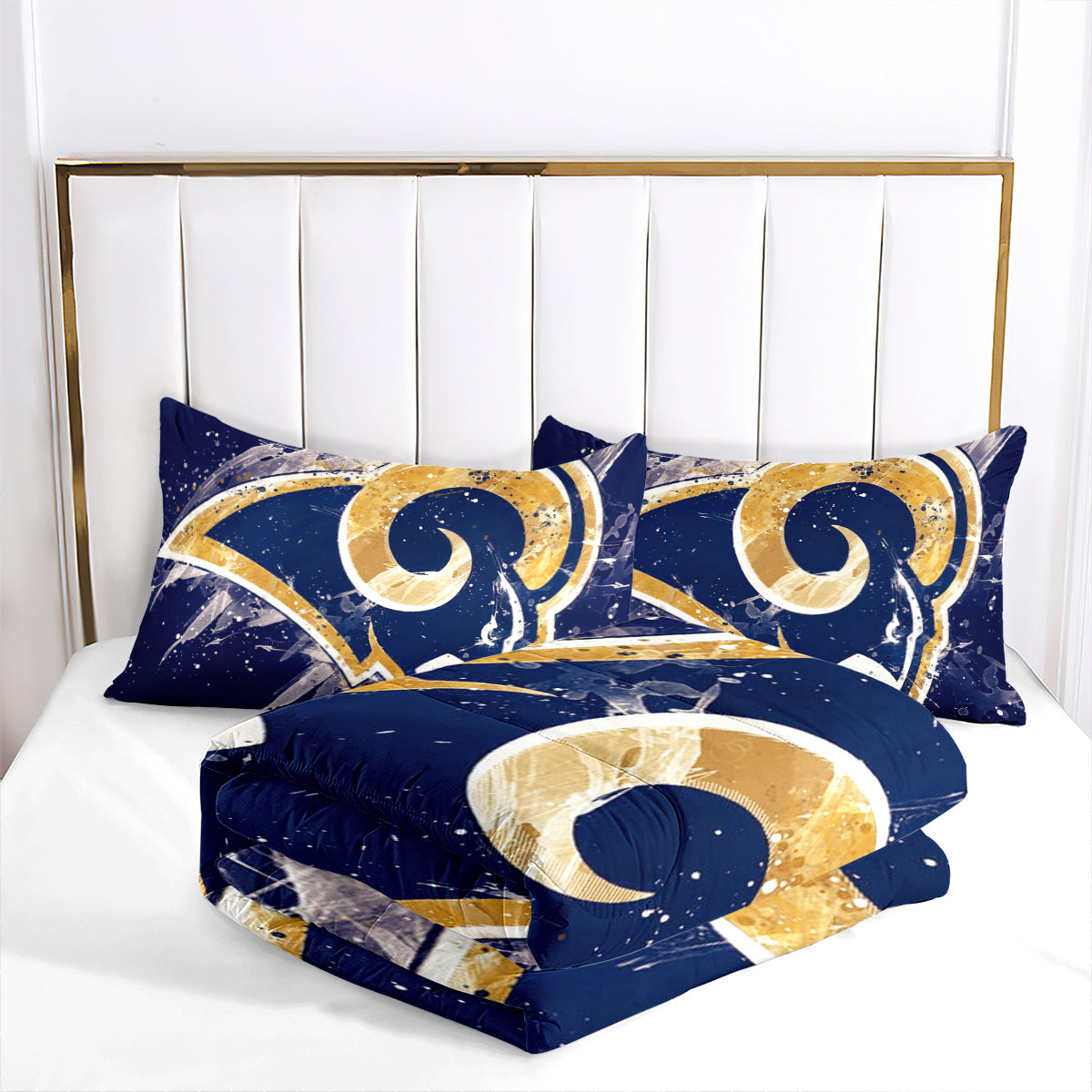 Los Angeles Rugby Rams Comforter Pillowcases 3PC Sets Blanket All Season Reversible Quilted Duvet