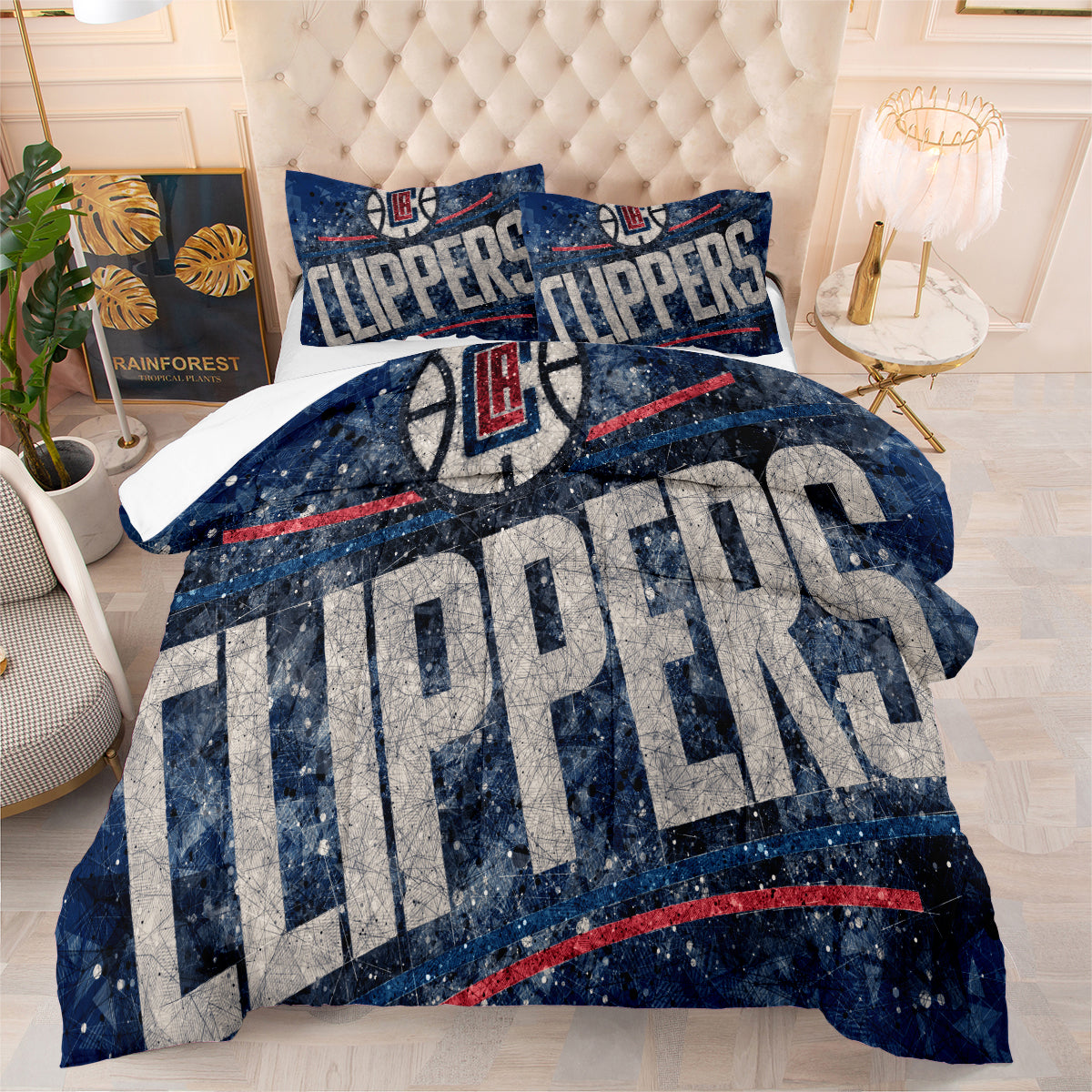 Los Angeles Basketball Clippers Comforter Pillowcases 3PC Sets All Season Reversible Quilted Duvet