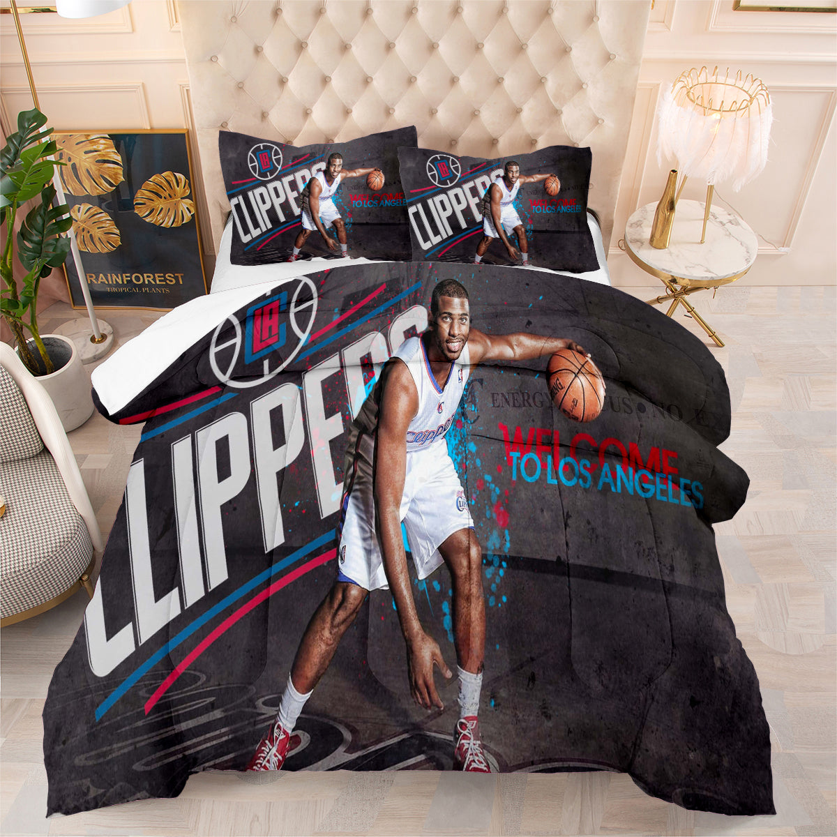 Los Angeles Basketball Clippers Comforter Pillowcases 3PC Sets All Season Reversible Quilted Duvet