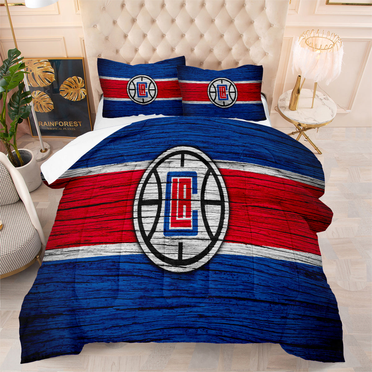 Los Angeles Basketball Clippers Comforter Pillowcases 3PC Sets All Season Reversible Quilted Duvet