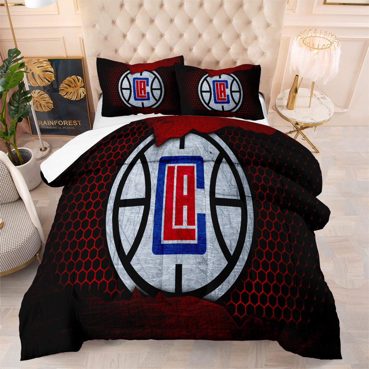Los Angeles Basketball Clippers Comforter Pillowcases 3PC Sets All Season Reversible Quilted Duvet