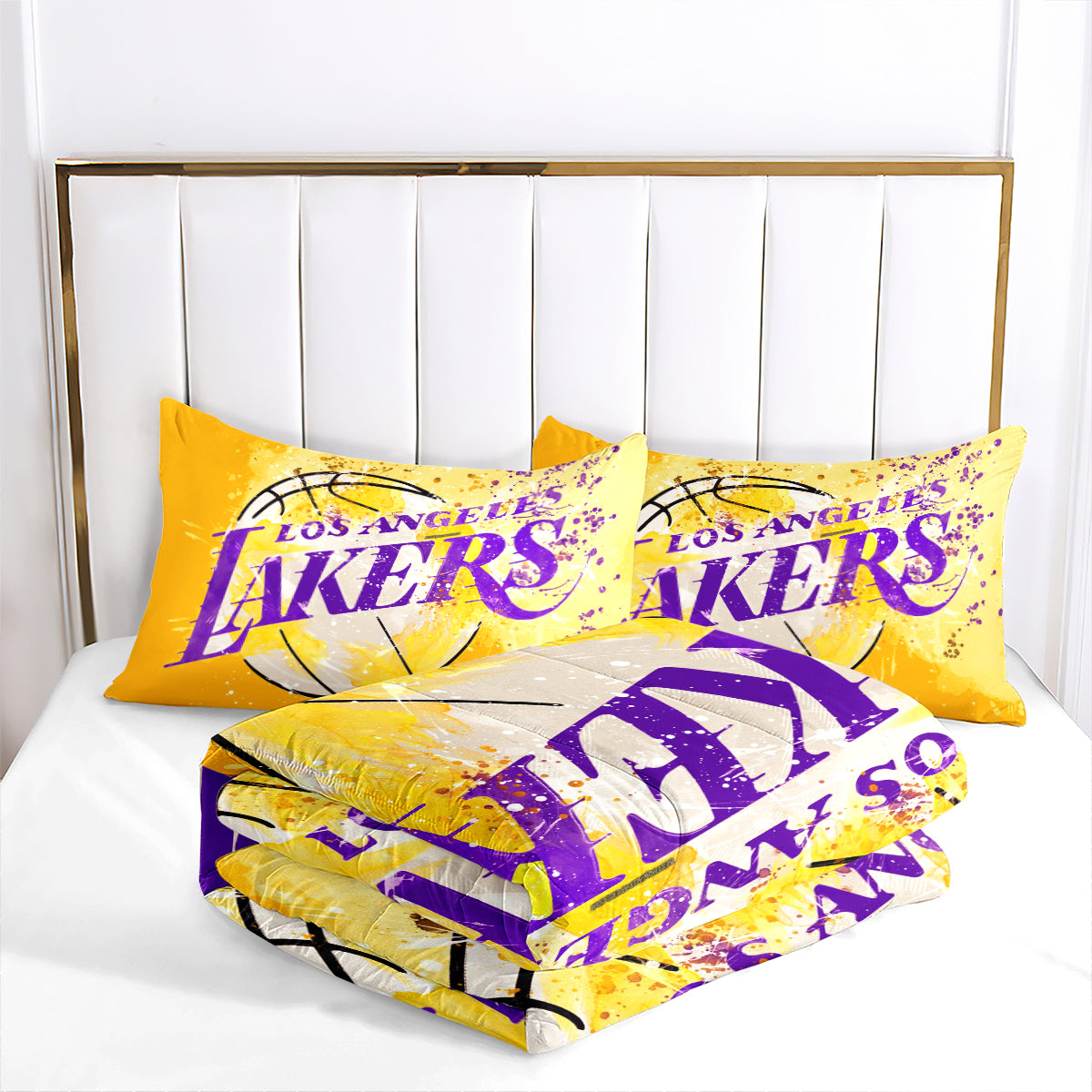 Los Angeles Basketball Lakers Comforter Pillowcases 3PC Sets All Season Reversible Quilted Duvet