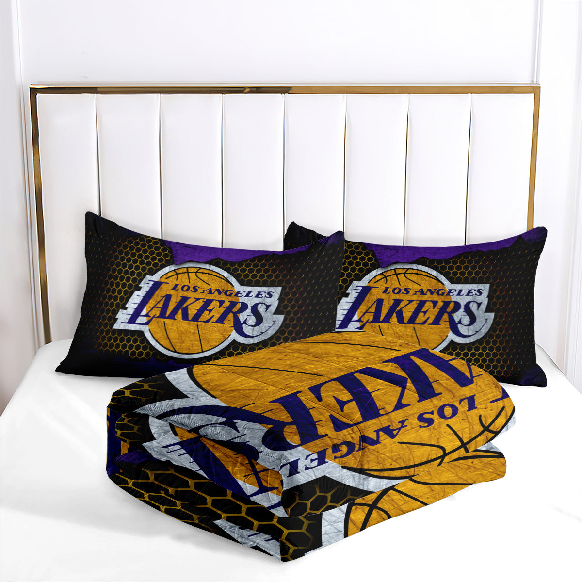 Los Angeles Basketball Lakers Comforter Pillowcases 3PC Sets All Season Reversible Quilted Duvet