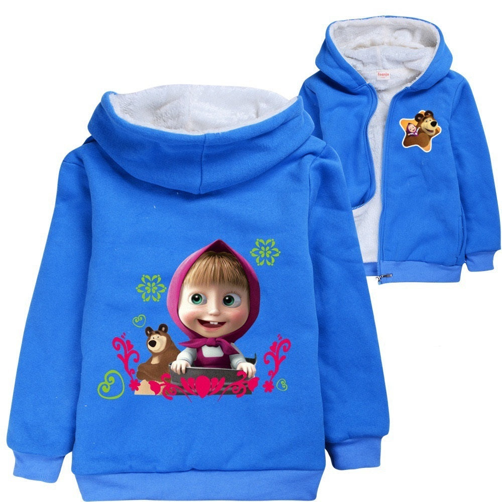 Masha and The Bear Sherpa Lined Hoodie Fleece Sweatshirt Full Zip Hooded Jacket for Kids