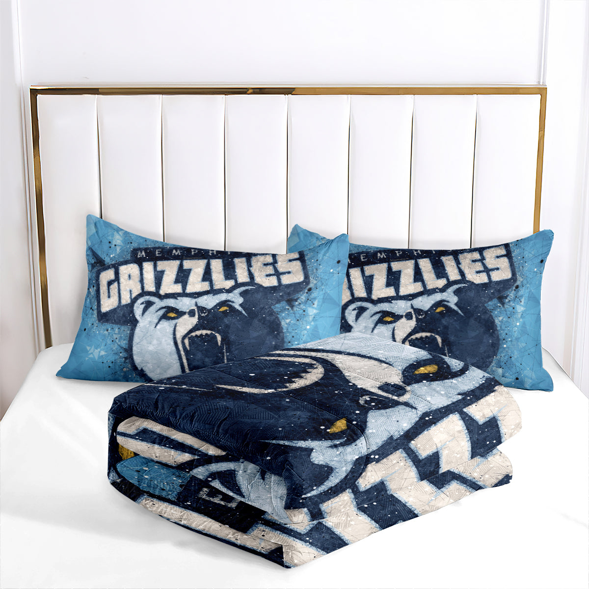 Memphis Basketball Grizzlies Comforter Pillowcases 3PC Sets All Season Reversible Quilted Duvet