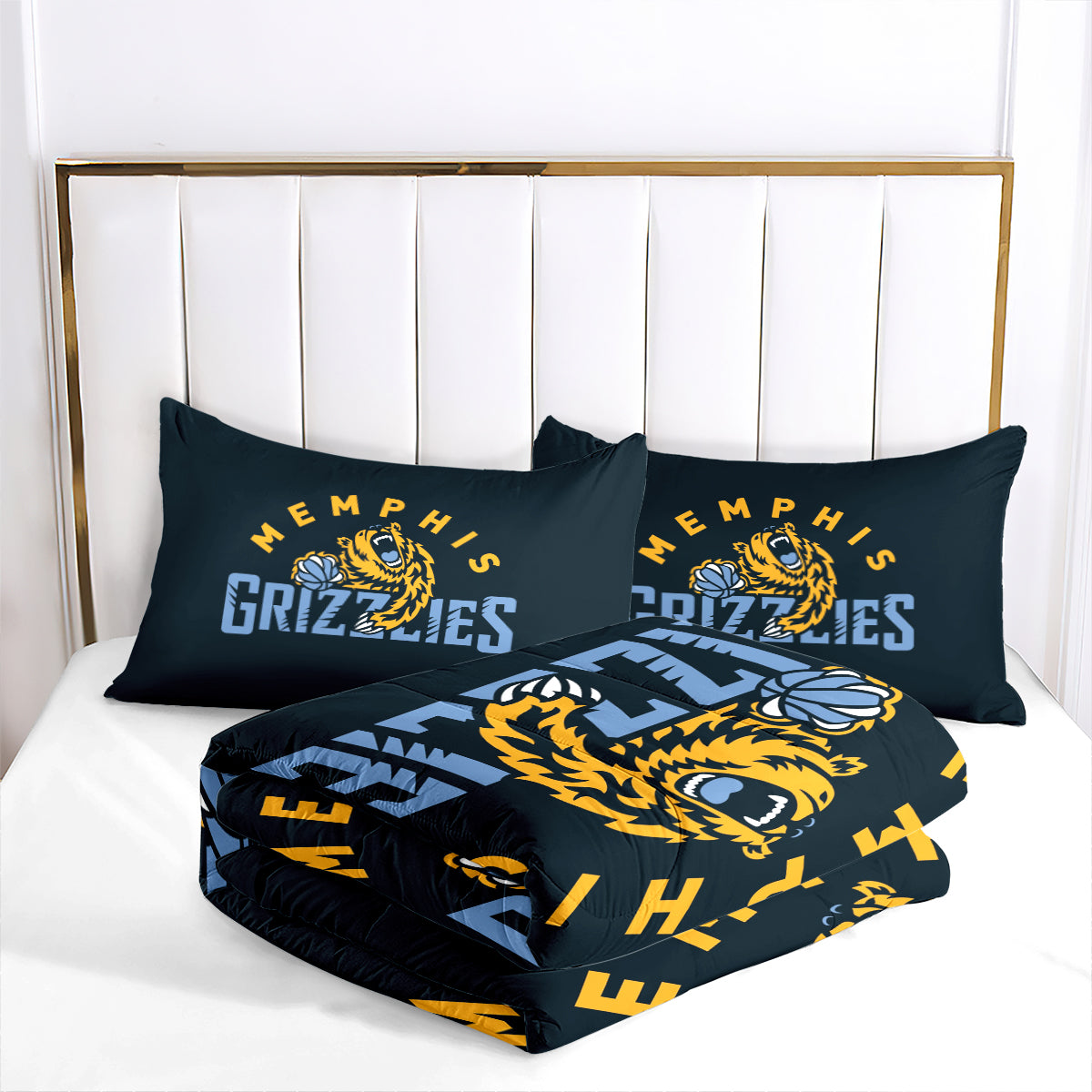 Memphis Basketball Grizzlies Comforter Pillowcases 3PC Sets All Season Reversible Quilted Duvet