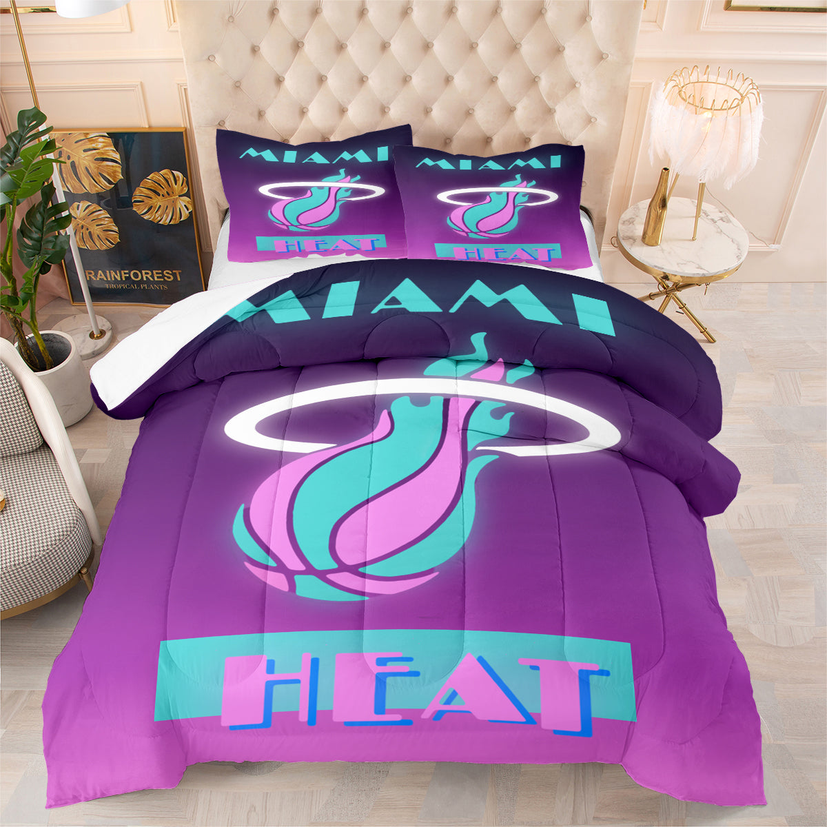 Miami Basketball Heat Comforter Pillowcases 3PC Sets Blanket All Season Reversible Quilted Duvet
