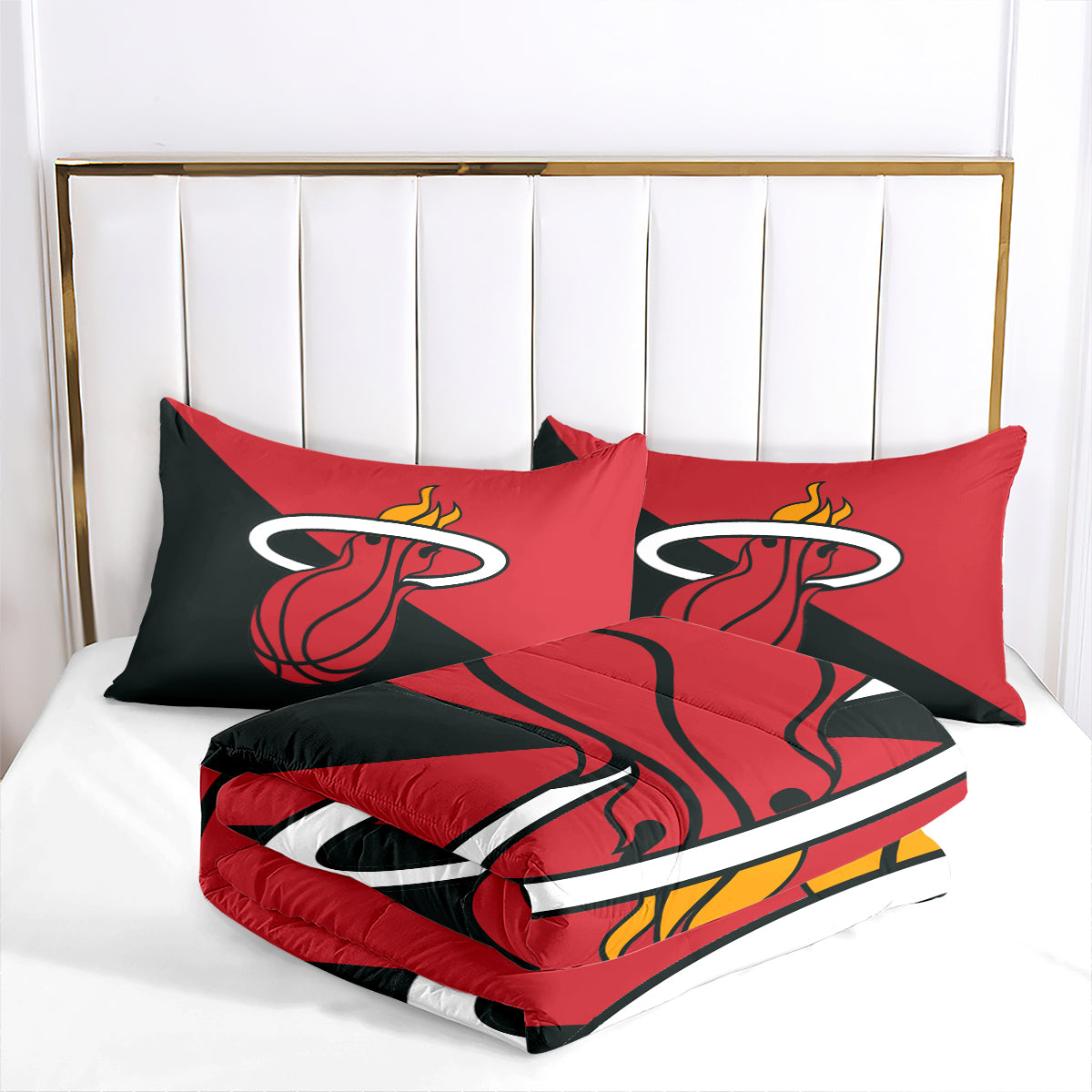Miami Basketball Heat Comforter Pillowcases 3PC Sets Blanket All Season Reversible Quilted Duvet