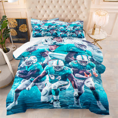 Miami Rugby Dolphins Comforter Pillowcases 3PC Sets Blanket All Season Reversible Quilted Duvet