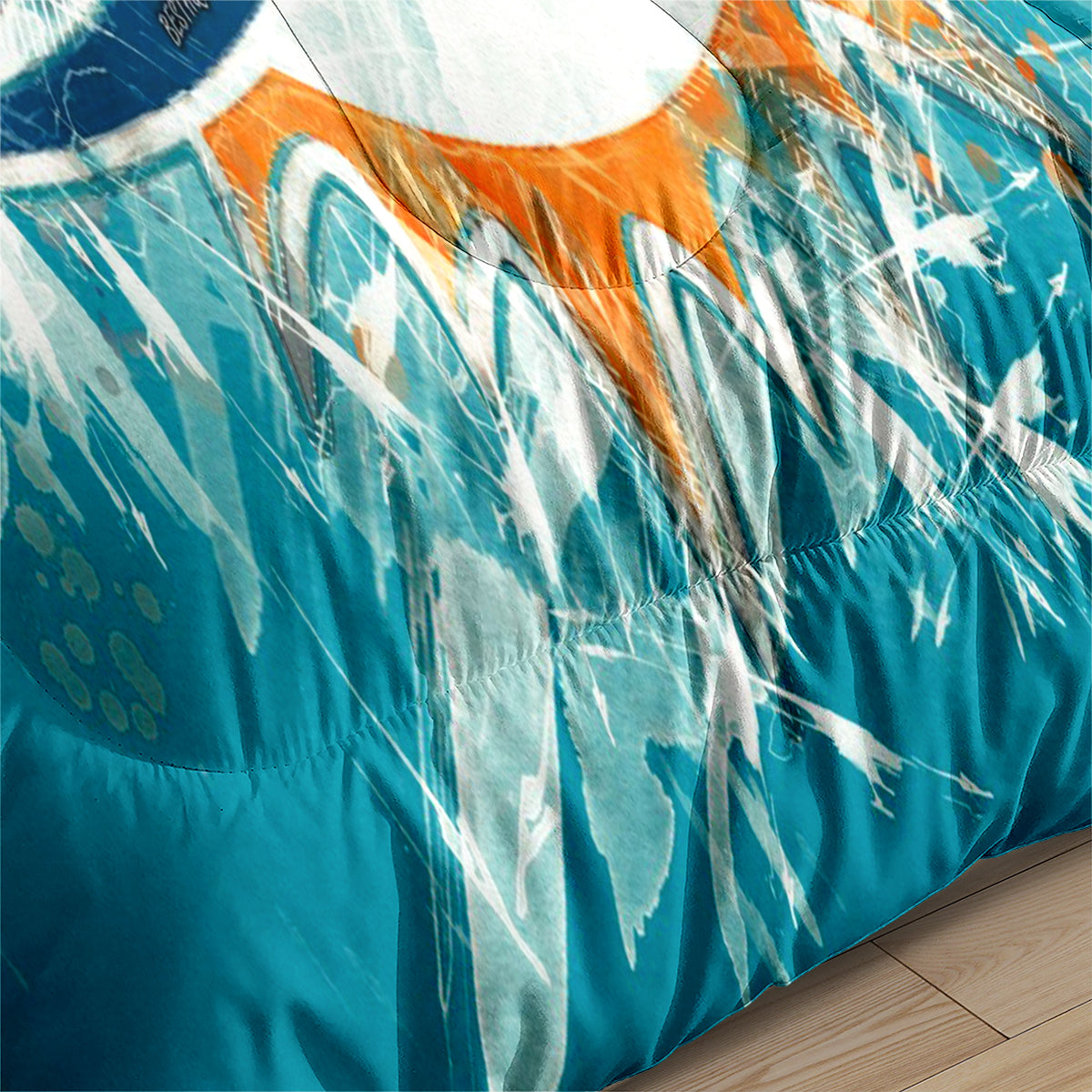 Miami Rugby Dolphins Comforter Pillowcases 3PC Sets Blanket All Season Reversible Quilted Duvet