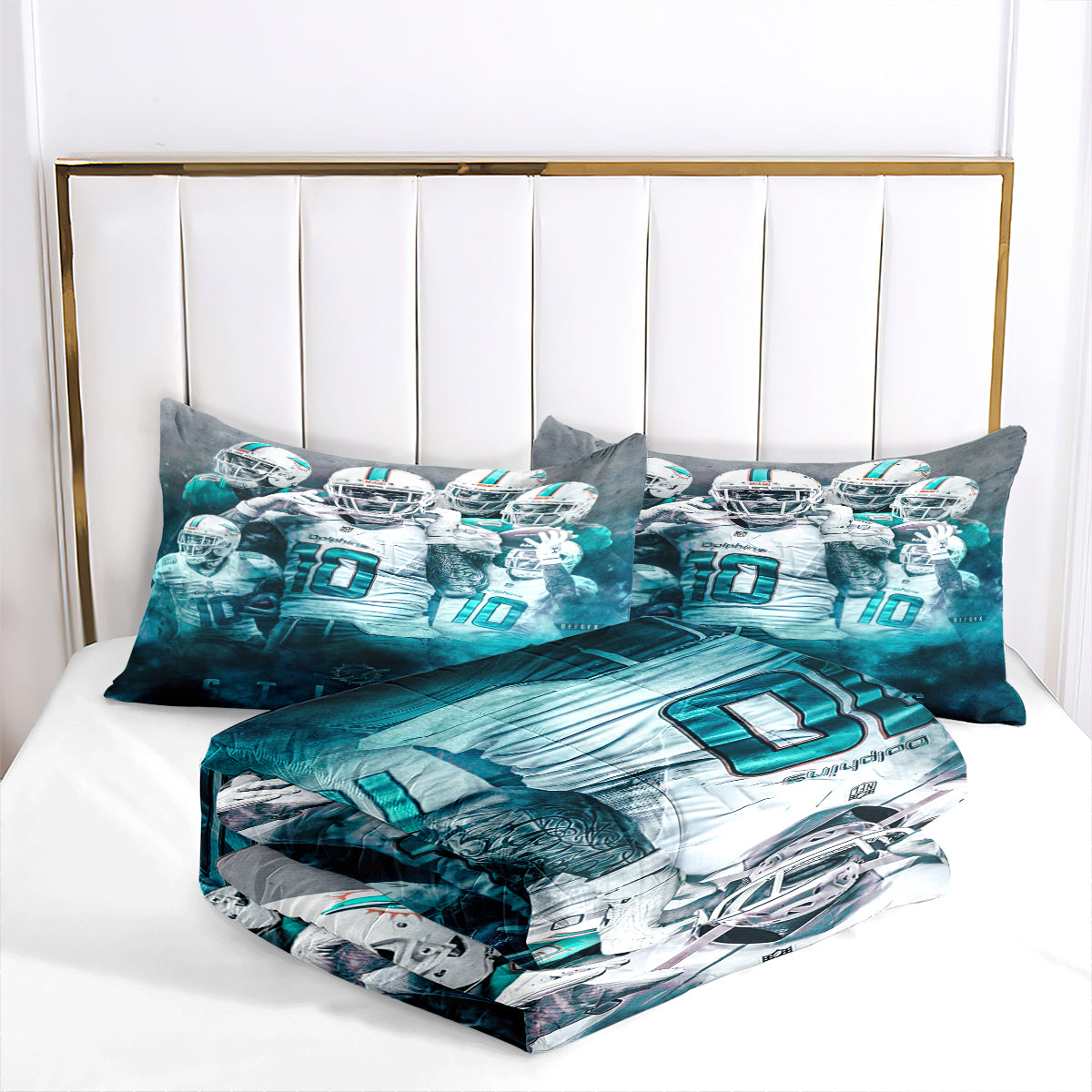 Miami Rugby Dolphins Comforter Pillowcases 3PC Sets Blanket All Season Reversible Quilted Duvet