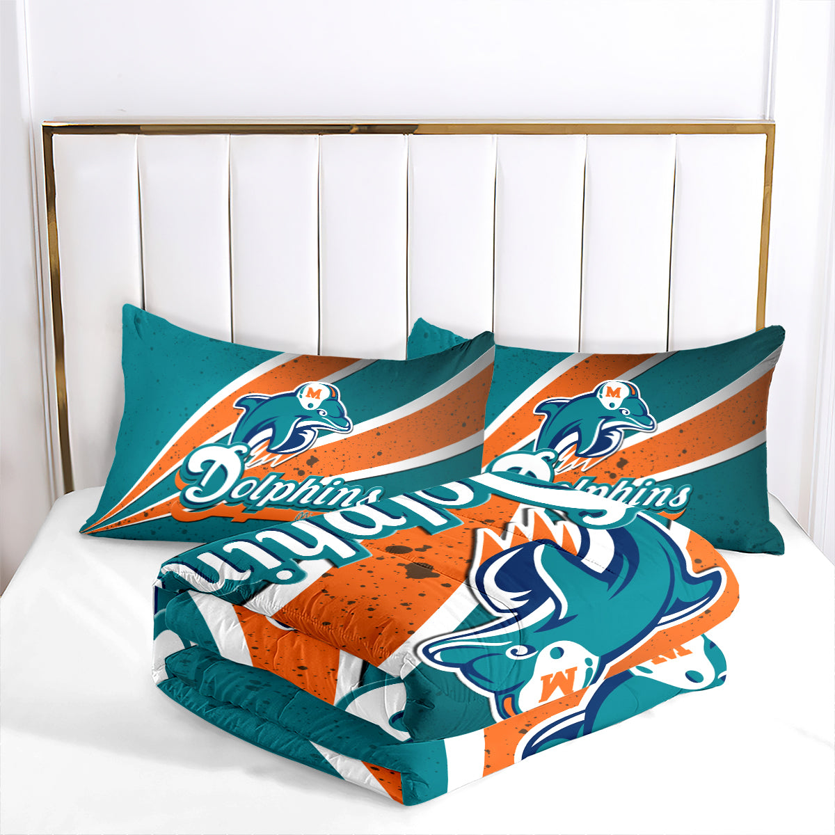 Miami Rugby Dolphins Comforter Pillowcases 3PC Sets Blanket All Season Reversible Quilted Duvet