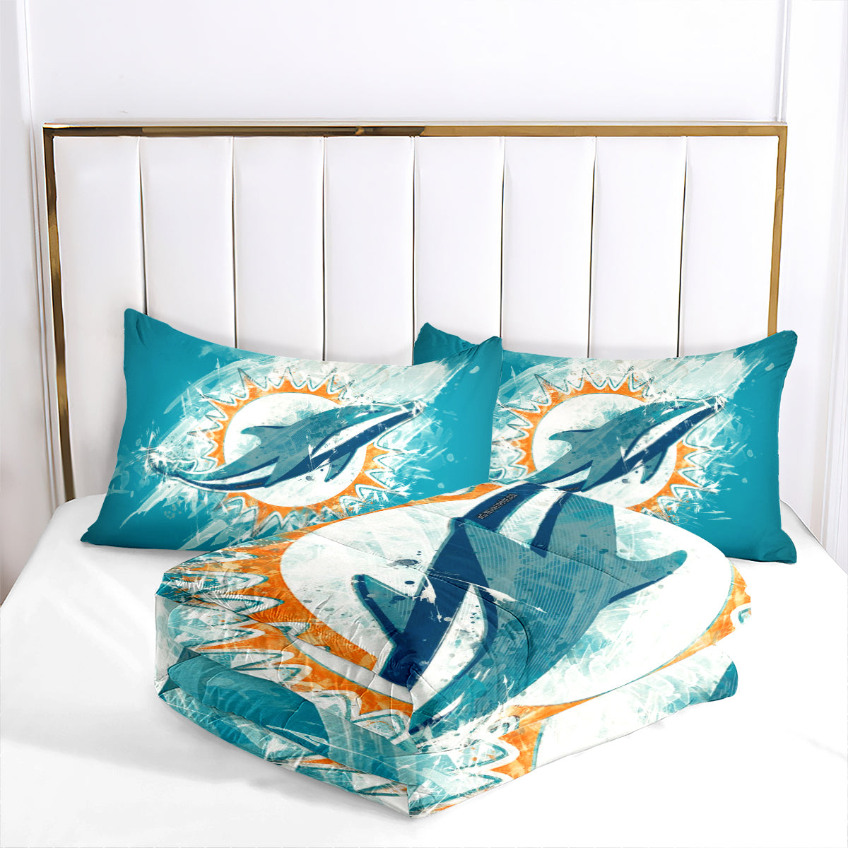 Miami Rugby Dolphins Comforter Pillowcases 3PC Sets Blanket All Season Reversible Quilted Duvet