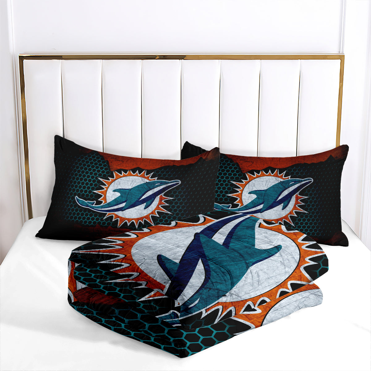 Miami Rugby Dolphins Comforter Pillowcases 3PC Sets Blanket All Season Reversible Quilted Duvet