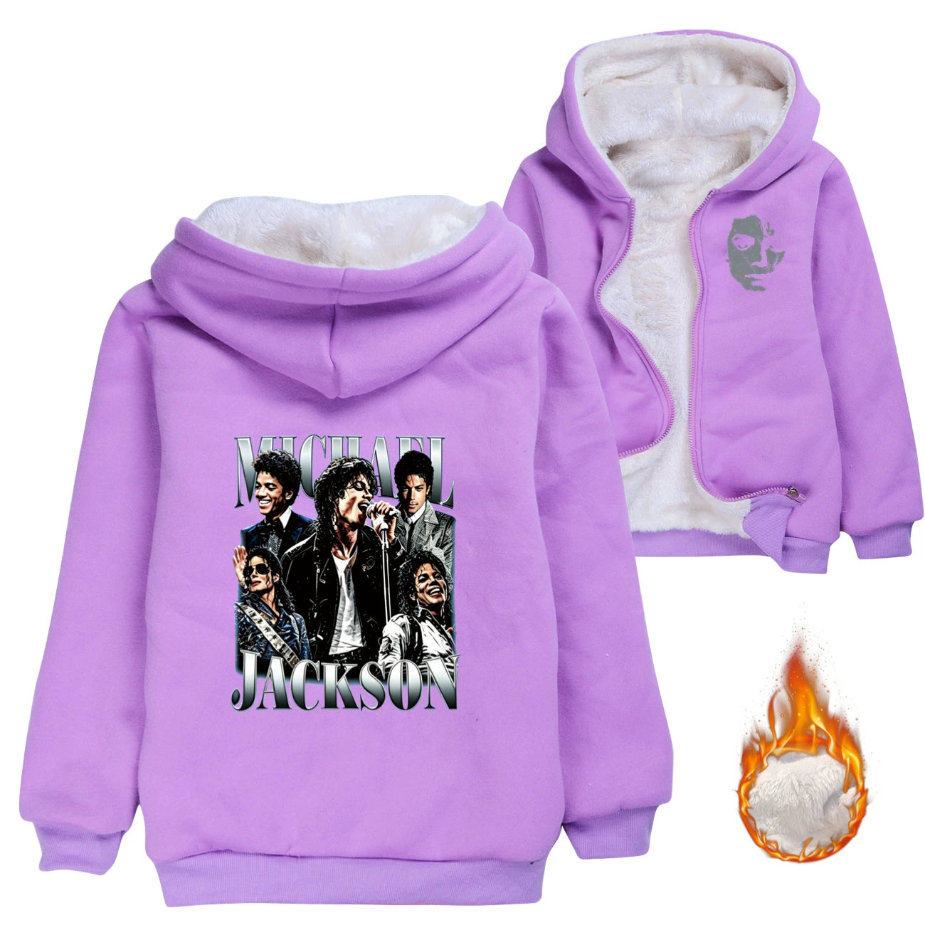Pop Superstar Michael Jackson Sherpa Lined Hoodie Fleece Sweatshirt Full Zip Hooded Jacket for Kids