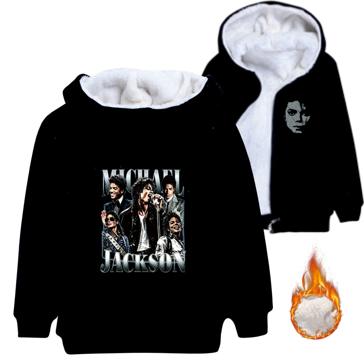 Pop Superstar Michael Jackson Sherpa Lined Hoodie Fleece Sweatshirt Full Zip Hooded Jacket for Kids
