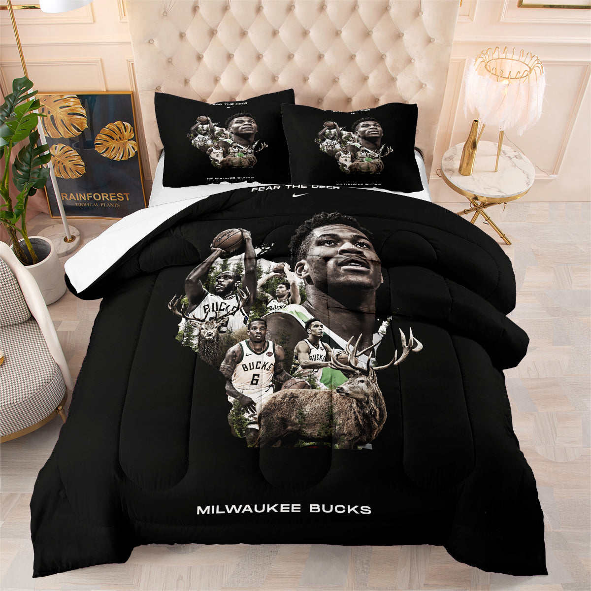 Milwaukee Basketball Bucks Comforter Pillowcases 3PC Sets Blanket All Season Reversible Quilted Duvet