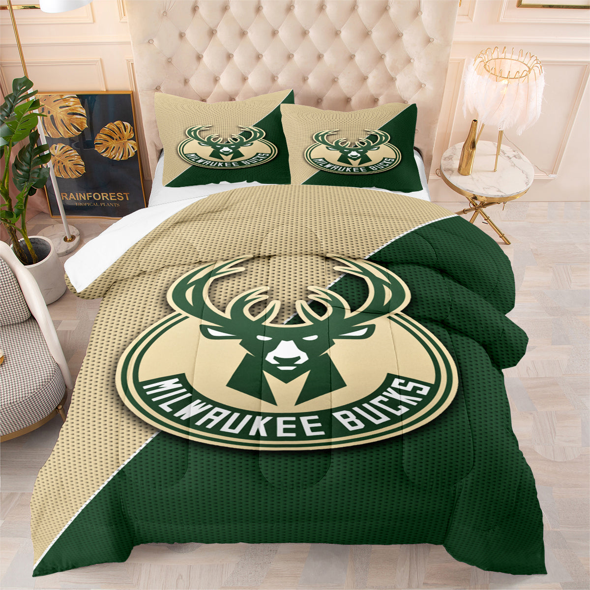 Milwaukee Basketball Bucks Comforter Pillowcases 3PC Sets Blanket All Season Reversible Quilted Duvet