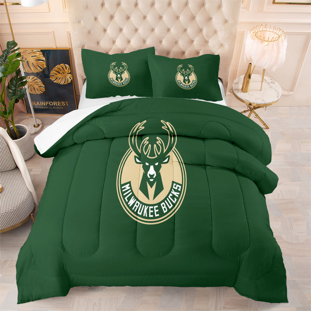 Milwaukee Basketball Bucks Comforter Pillowcases 3PC Sets Blanket All Season Reversible Quilted Duvet