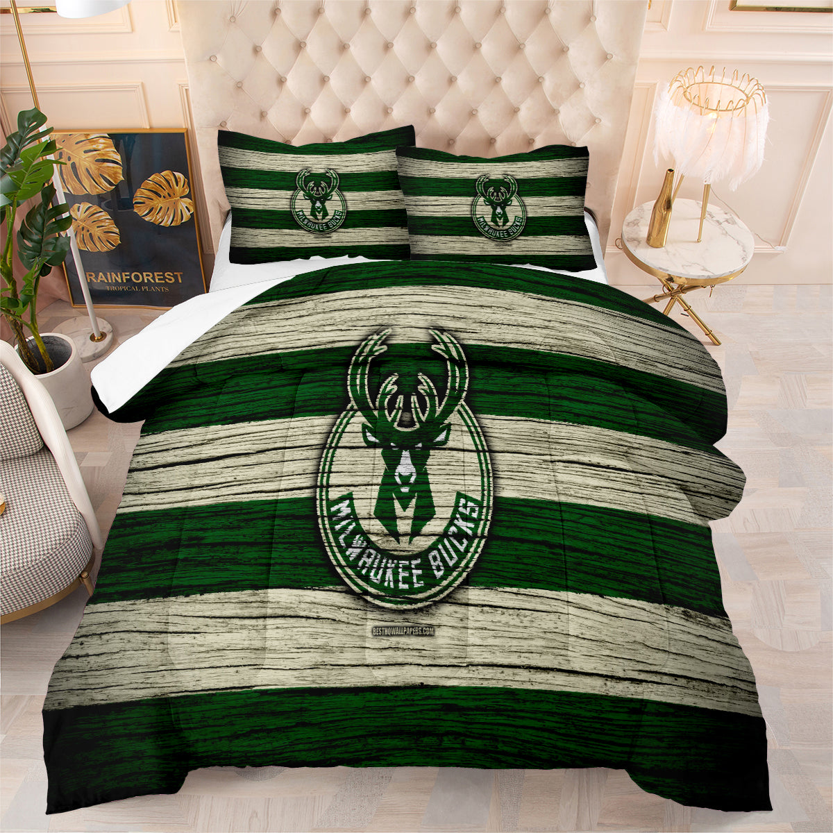 Milwaukee Basketball Bucks Comforter Pillowcases 3PC Sets Blanket All Season Reversible Quilted Duvet