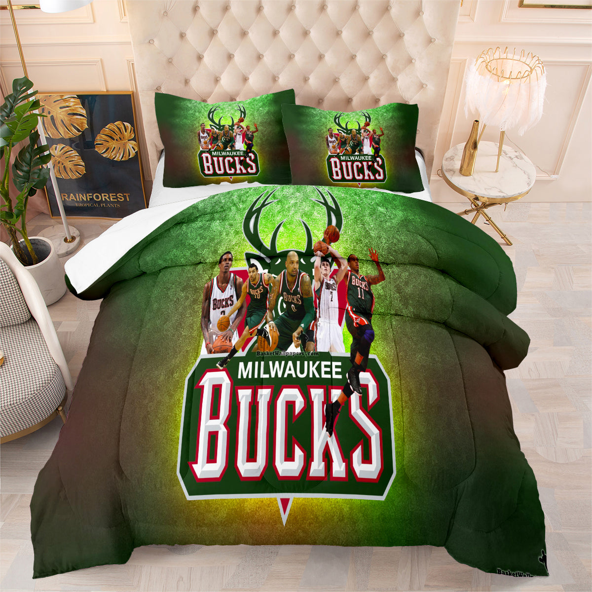 Milwaukee Basketball Bucks Comforter Pillowcases 3PC Sets Blanket All Season Reversible Quilted Duvet