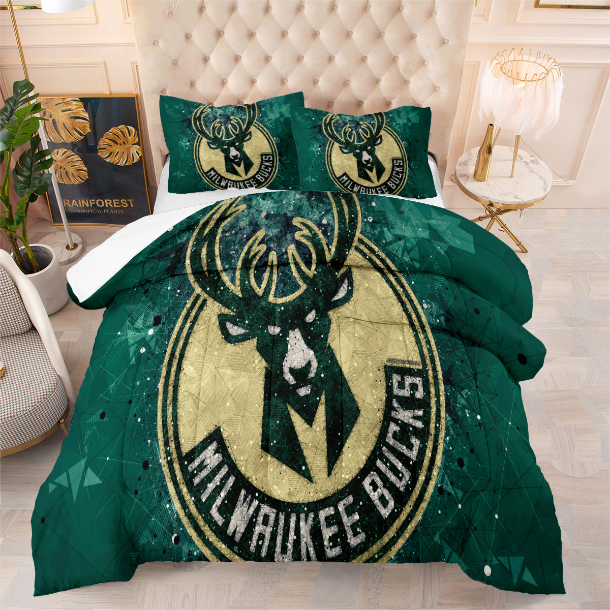 Milwaukee Basketball Bucks Comforter Pillowcases 3PC Sets Blanket All Season Reversible Quilted Duvet