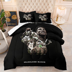 Milwaukee Basketball Bucks Comforter Pillowcases 3PC Sets Blanket All Season Reversible Quilted Duvet