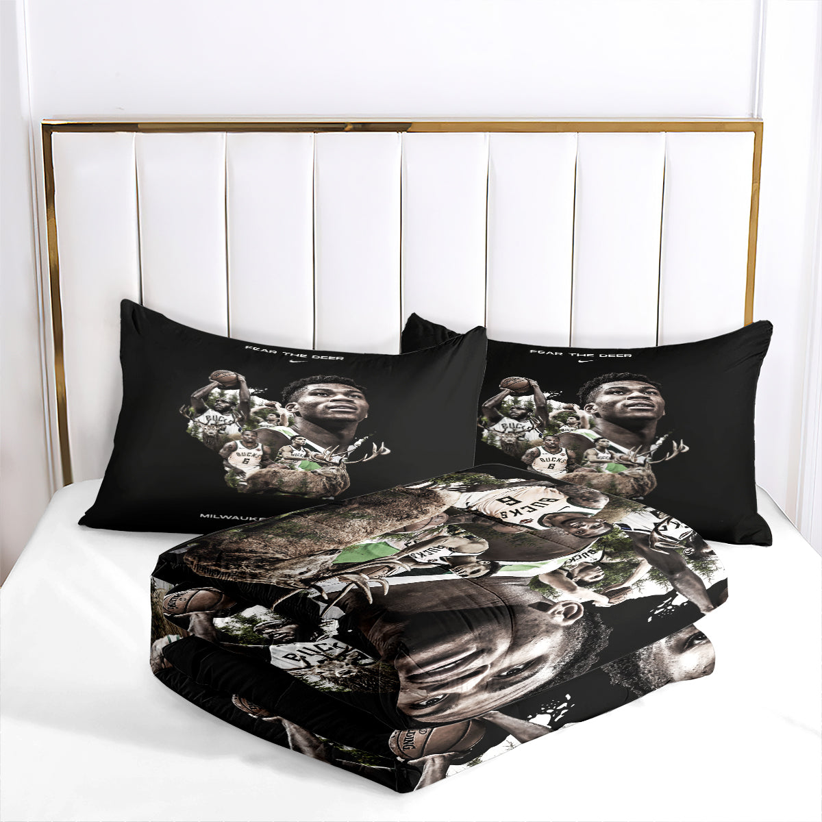 Milwaukee Basketball Bucks Comforter Pillowcases 3PC Sets Blanket All Season Reversible Quilted Duvet