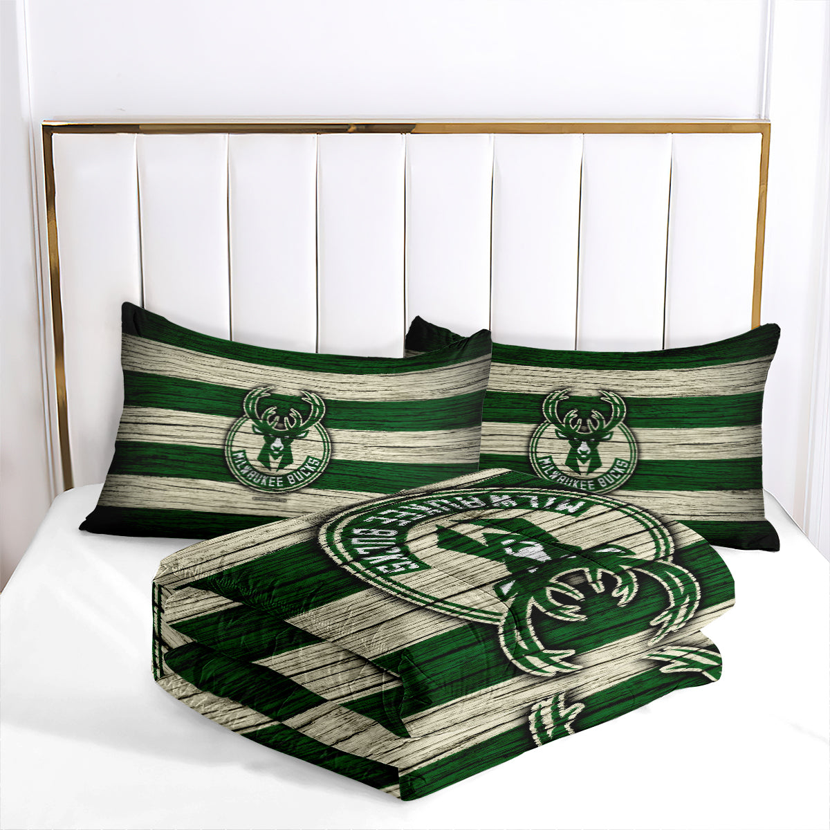 Milwaukee Basketball Bucks Comforter Pillowcases 3PC Sets Blanket All Season Reversible Quilted Duvet