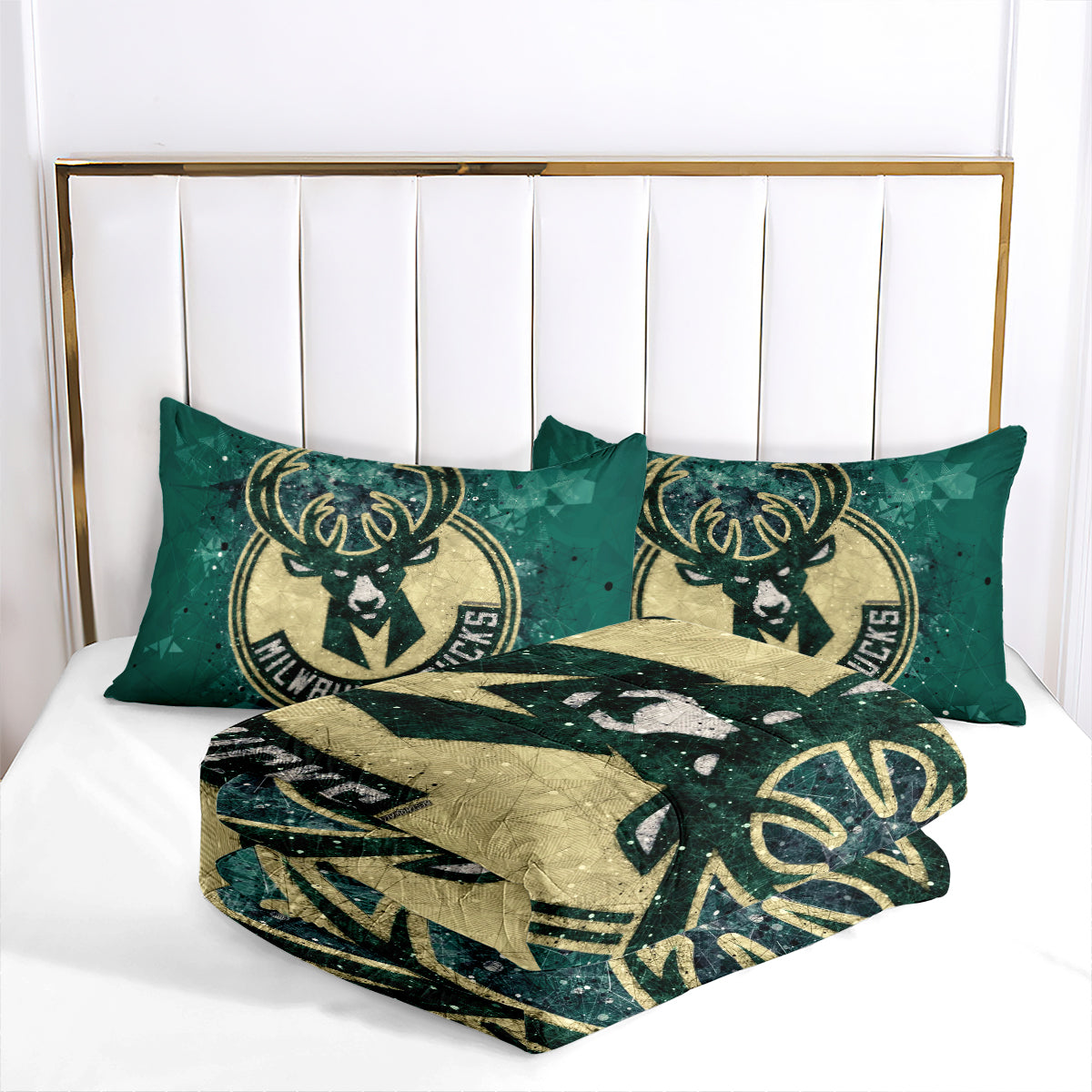 Milwaukee Basketball Bucks Comforter Pillowcases 3PC Sets Blanket All Season Reversible Quilted Duvet