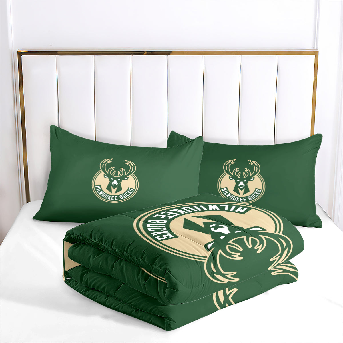 Milwaukee Basketball Bucks Comforter Pillowcases 3PC Sets Blanket All Season Reversible Quilted Duvet