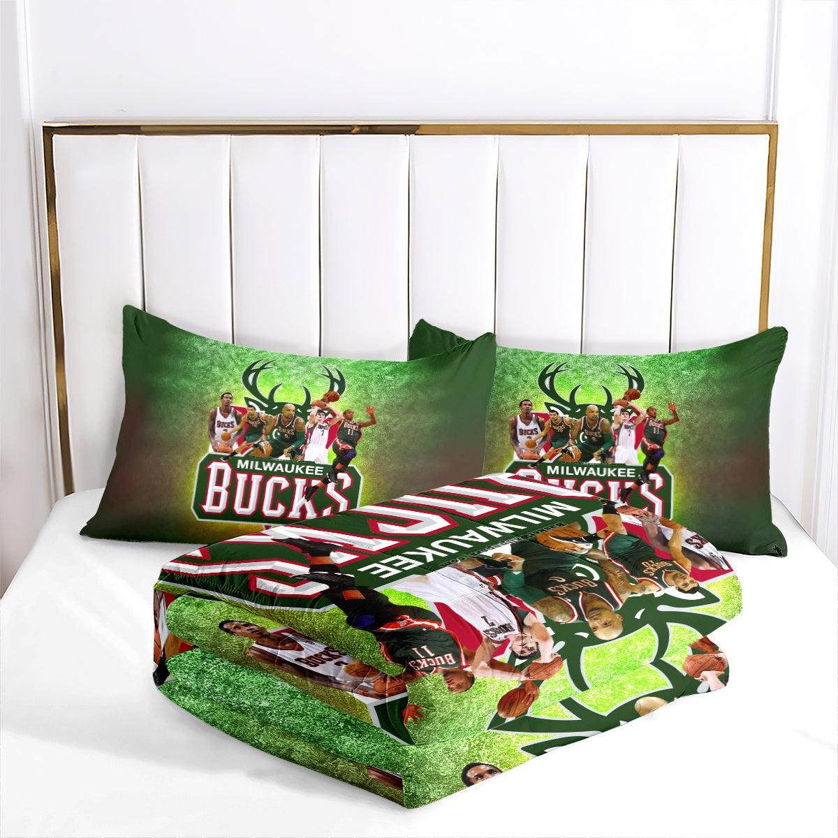 Milwaukee Basketball Bucks Comforter Pillowcases 3PC Sets Blanket All Season Reversible Quilted Duvet