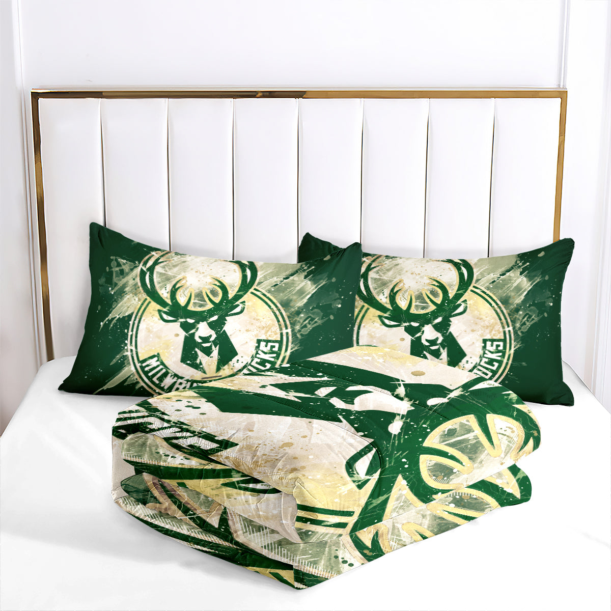 Milwaukee Basketball Bucks Comforter Pillowcases 3PC Sets Blanket All Season Reversible Quilted Duvet