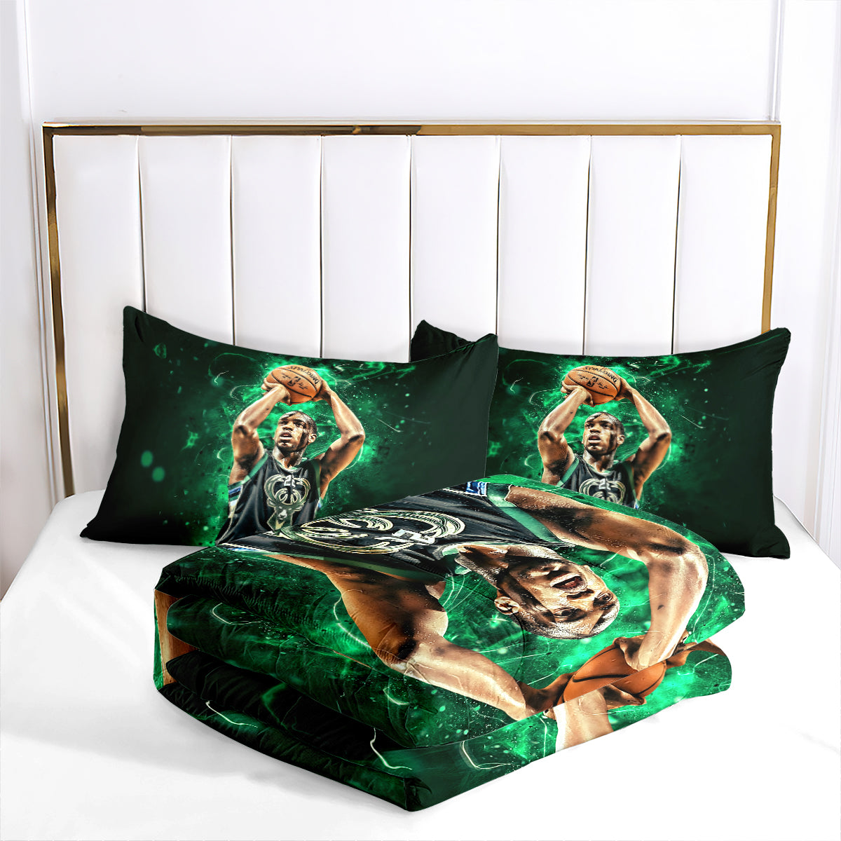 Milwaukee Basketball Bucks Comforter Pillowcases 3PC Sets Blanket All Season Reversible Quilted Duvet