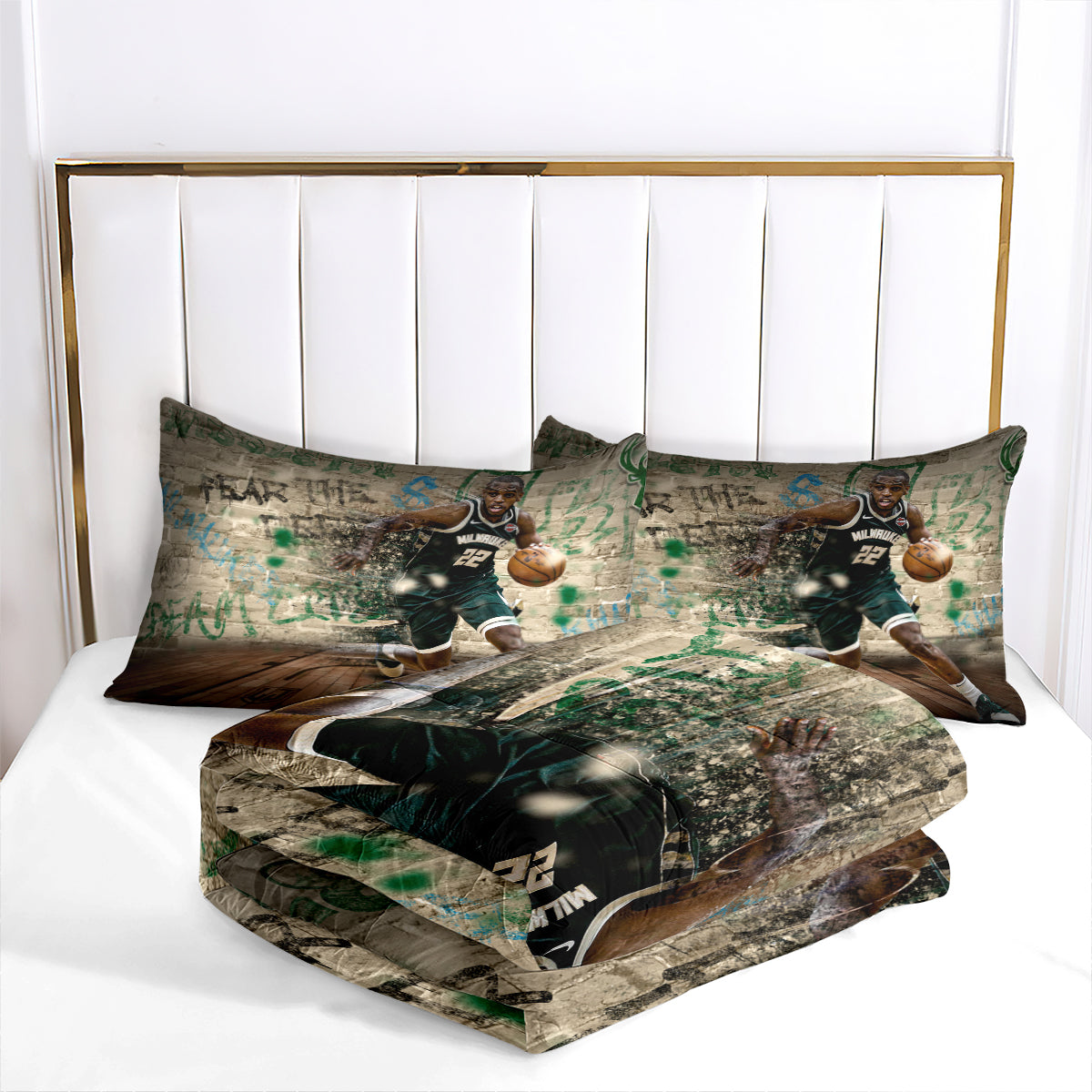 Milwaukee Basketball Bucks Comforter Pillowcases 3PC Sets Blanket All Season Reversible Quilted Duvet