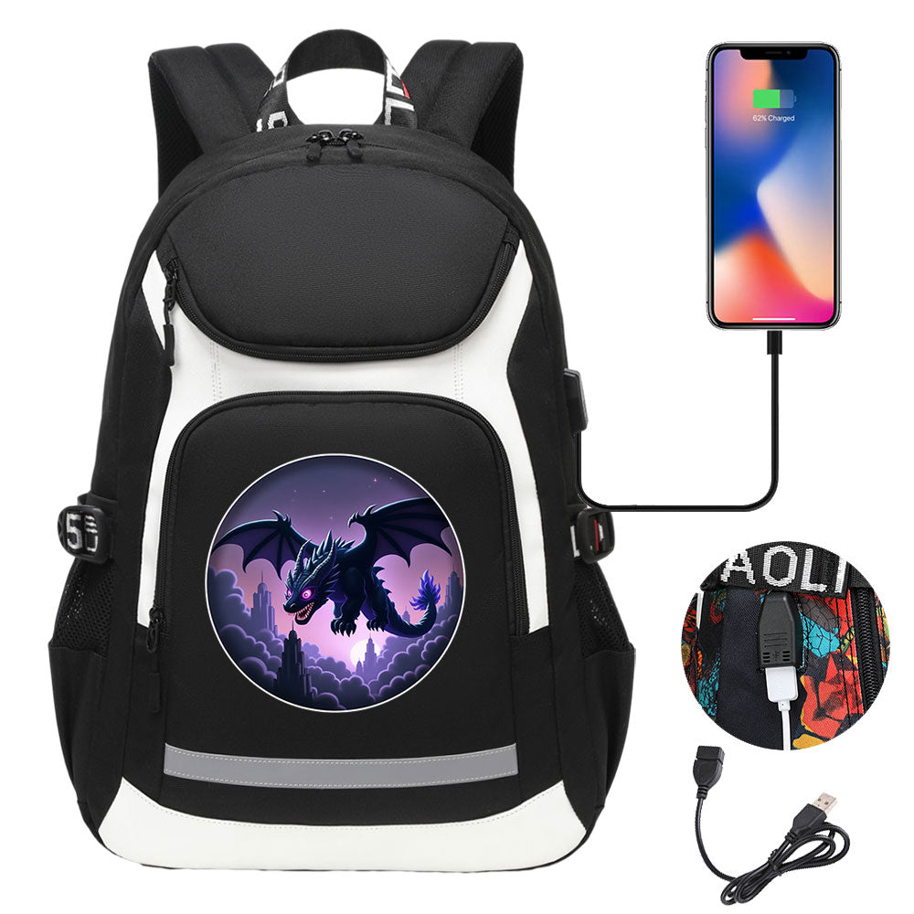 Minecraft EnderDragon USB Charging Backpack School Notebook Travel Bags