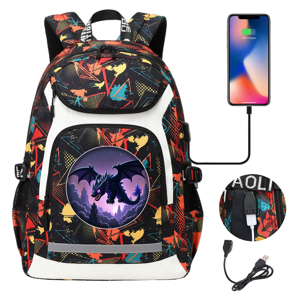 Minecraft EnderDragon USB Charging Backpack School Notebook Travel Bags