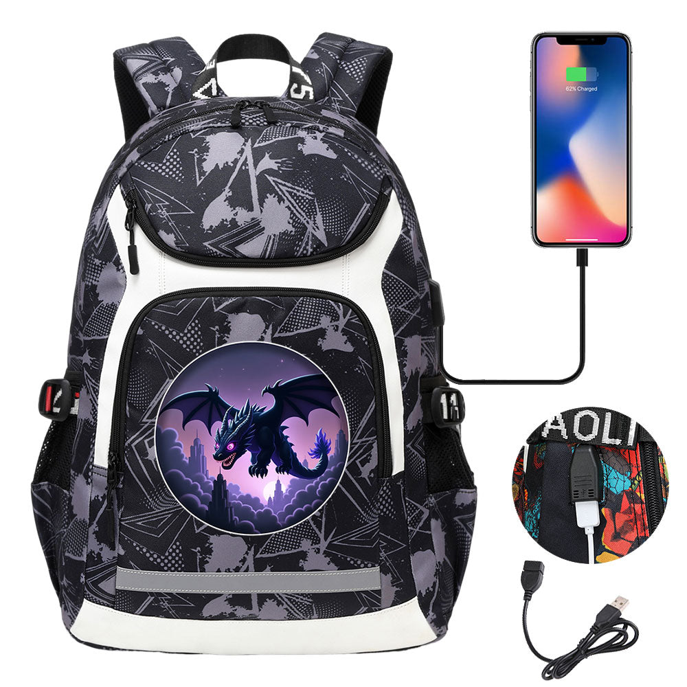 Minecraft EnderDragon USB Charging Backpack School Notebook Travel Bags