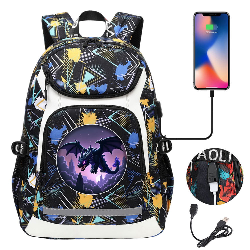 Minecraft EnderDragon USB Charging Backpack School Notebook Travel Bags