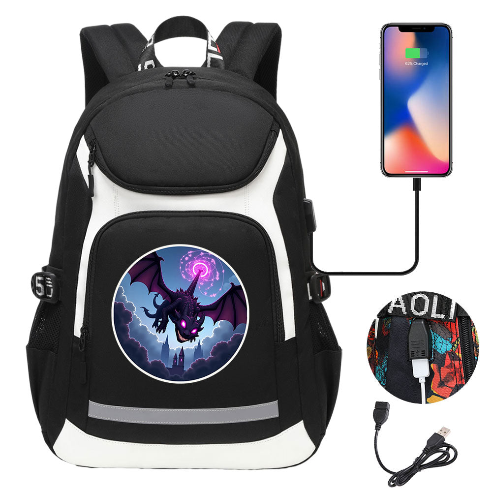 Minecraft EnderDragon USB Charging Backpack School Notebook Travel Bags
