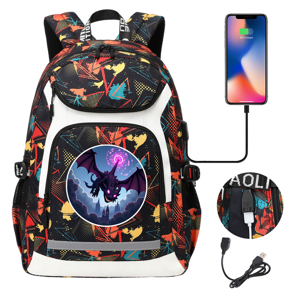 Minecraft EnderDragon USB Charging Backpack School Notebook Travel Bags
