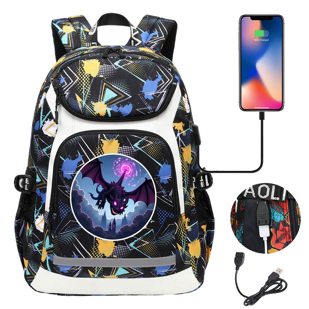 Minecraft EnderDragon USB Charging Backpack School Notebook Travel Bags