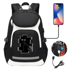 Minecraft Enderman USB Charging Backpack School Notebook Travel Bags