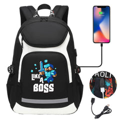 Minecraft Steve USB Charging Backpack School Notebook Travel Bags