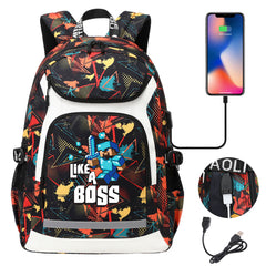 Minecraft Steve USB Charging Backpack School Notebook Travel Bags