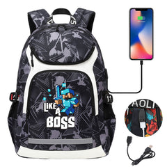 Minecraft Steve USB Charging Backpack School Notebook Travel Bags