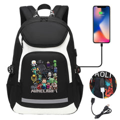 Minecraft USB Charging Backpack School Notebook Travel Bags