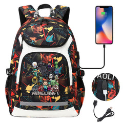 Minecraft USB Charging Backpack School Notebook Travel Bags